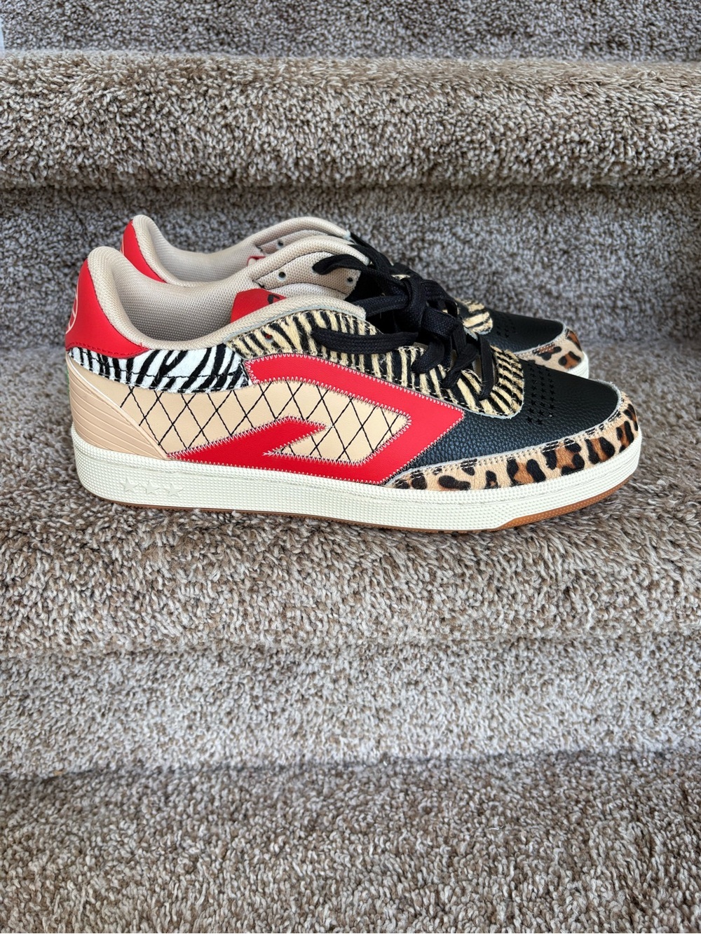 THE GOOD ALWAYS WINS Red and Tan Men’s Animal Print Sneakers